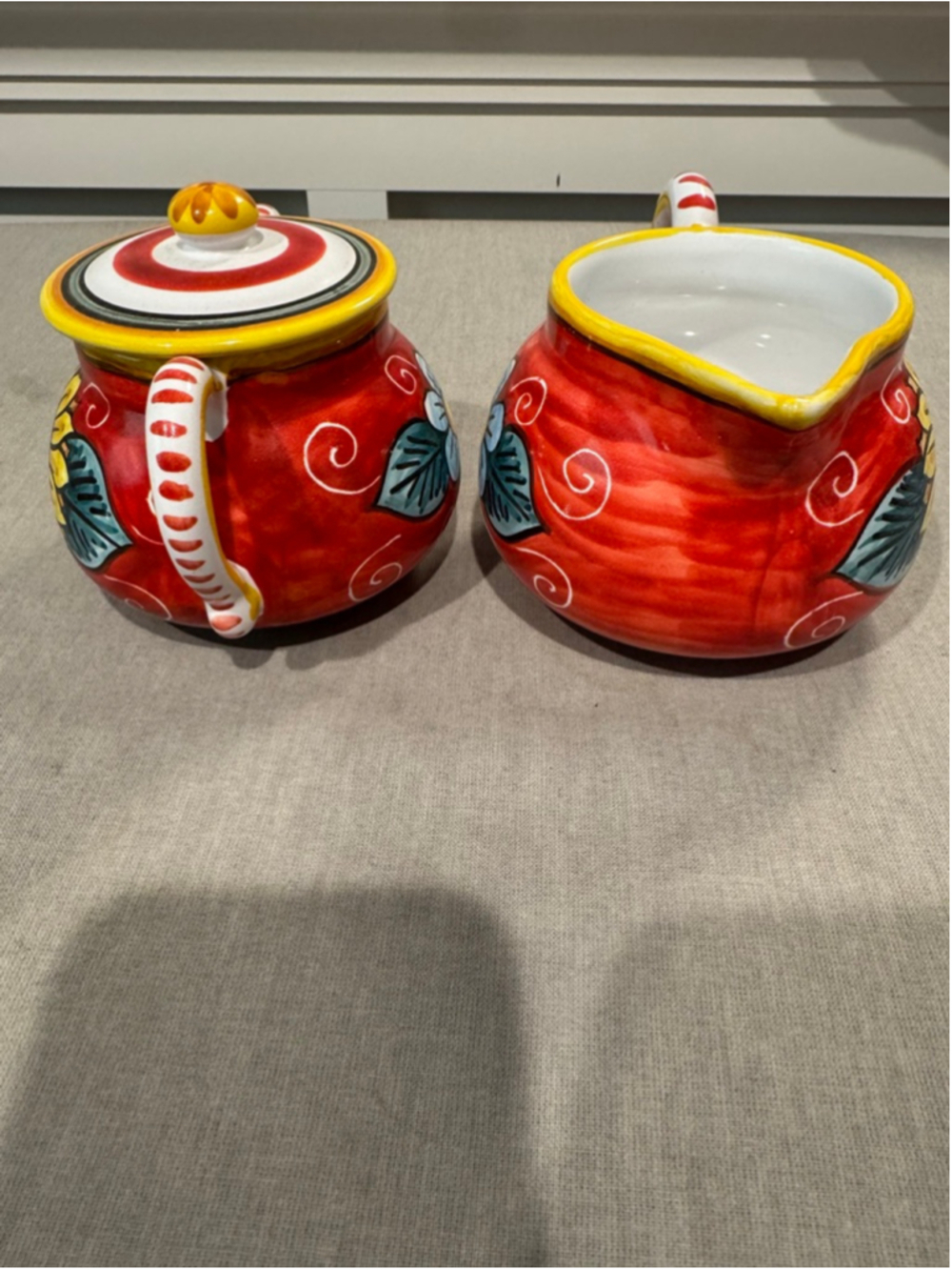 SBERNA DERUTA Red & Yellow Floral Creamer & Sugar Set One Size - Picture 4 of 13